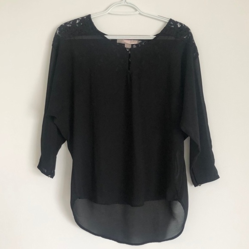 Forever 21 Sheer Black Blouse with Floral Lace XS